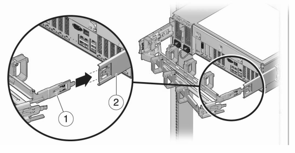 image:スライドレールに右側の固定部品を挿入する方法を示す図