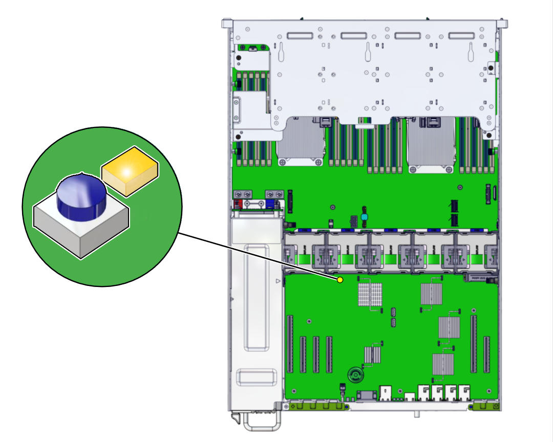 image:図は、マザーボード上の障害検知ボタンを示しています。