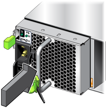 image:DE3 ディスクシェルフの電源モジュールを取り付ける方法を示す図