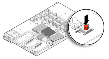 image:7120 または 7320 コントローラの障害検知ボタンを示す図