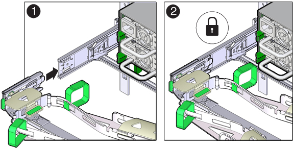 image:슬라이드 레일에 커넥터 D를 삽입하는 방법을 보여주는 그림