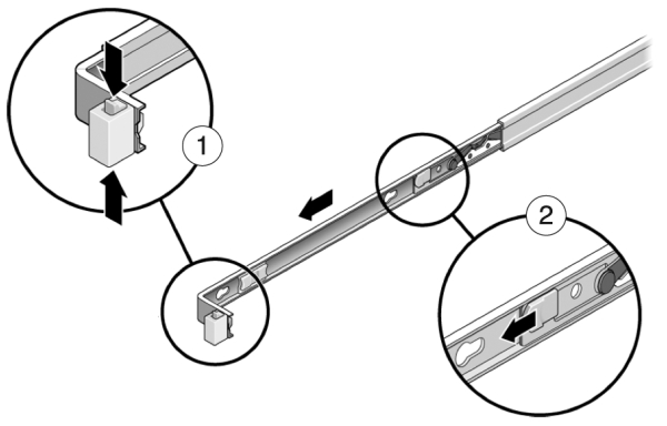 image:슬라이드 레일에서 분리 중인 마운팅 브래킷을 보여주는 그림