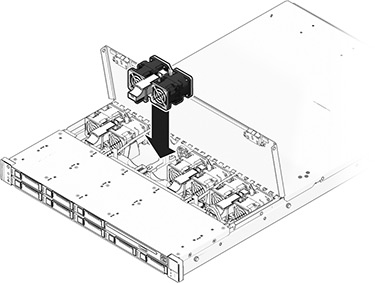 image:7120 또는 7130 컨트롤러 팬 모듈을 설치하는 방법을 보여주는 그림