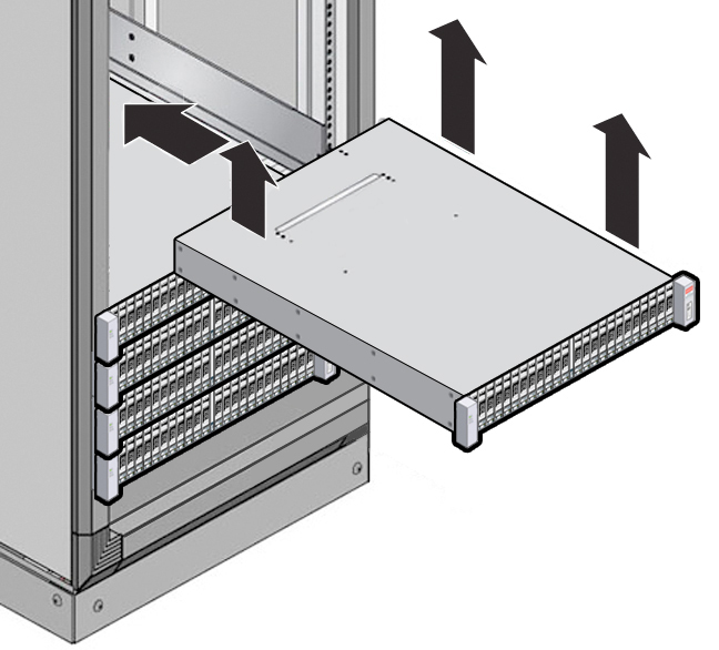 image:Illustration présentant l'étagère de disques insérée dans un rack.
