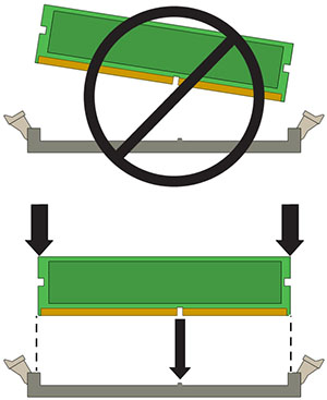 image:illustration présentant comment aligner un module DIMM dans son emplacement dans un contrôleur ZS3-2