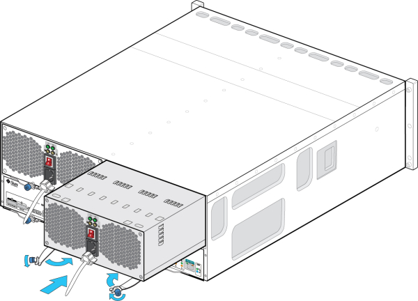 image:illustration présentant comment installer un module d'alimentation d'une étagère Sun Disk Shelf