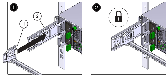 image:Graphic showing how to insert the cable management arm into the                             rack