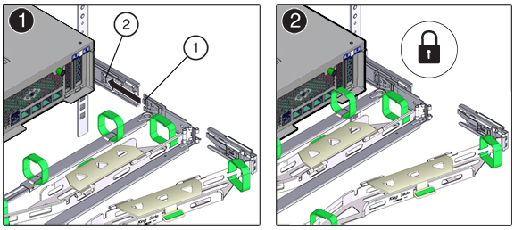image:Graphic showing inserting the right side of the cable management arm