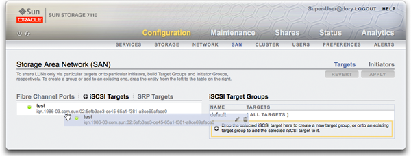 image:iSCSI Target Groups viewed on the BUI