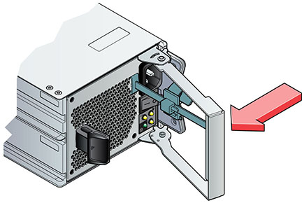 image:graphic showing how to install a DE2 disk shelf power supply                                 module