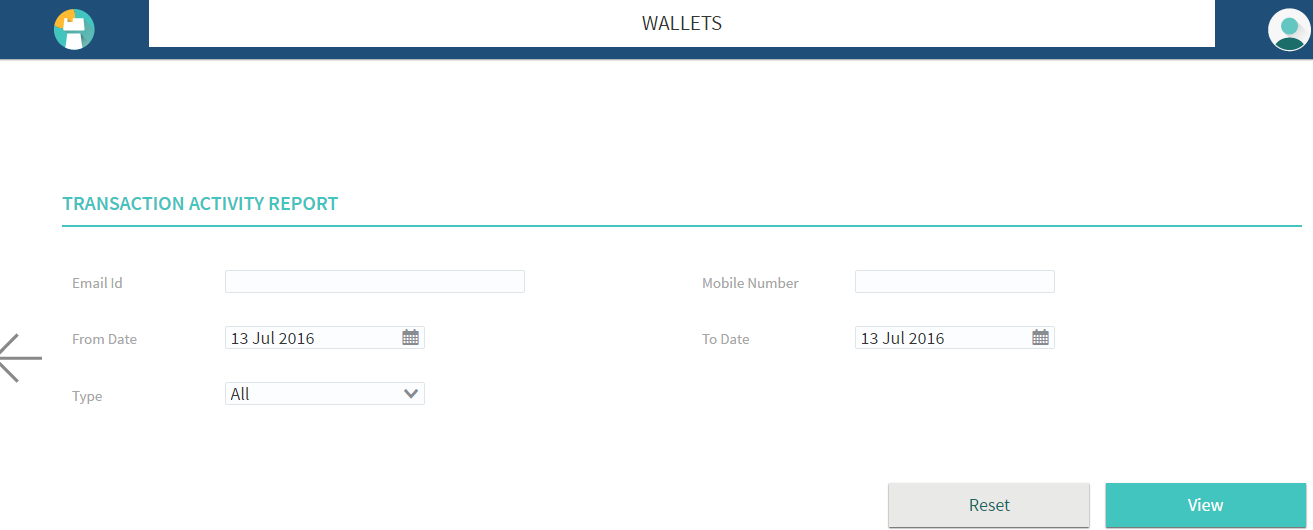 Transaction Activity Report screen