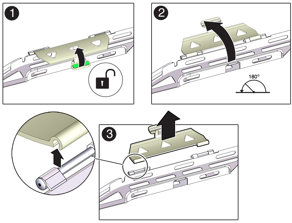 image:Figure showing how to remove the flat cable covers from the                                     CMA.