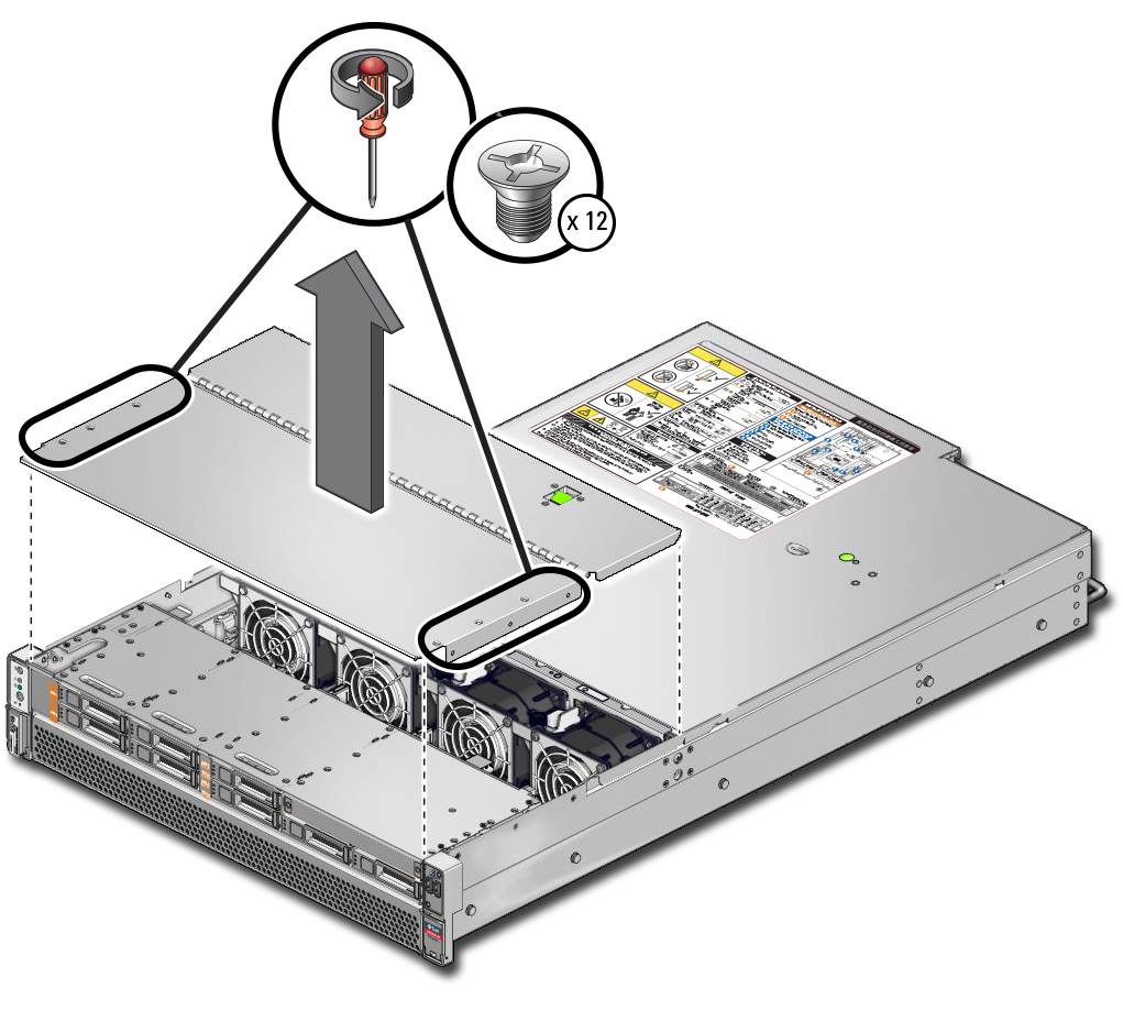 image:Figure showing how to remove the fan cover from the                                 server.
