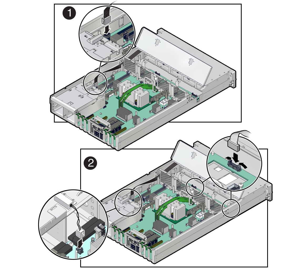 image:Figure showing how to install the motherboard, focusing on                             connecting cables.