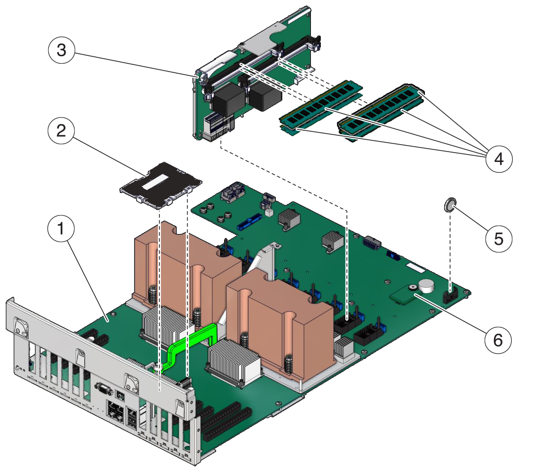 image:Exploded view showing the motherboard components.