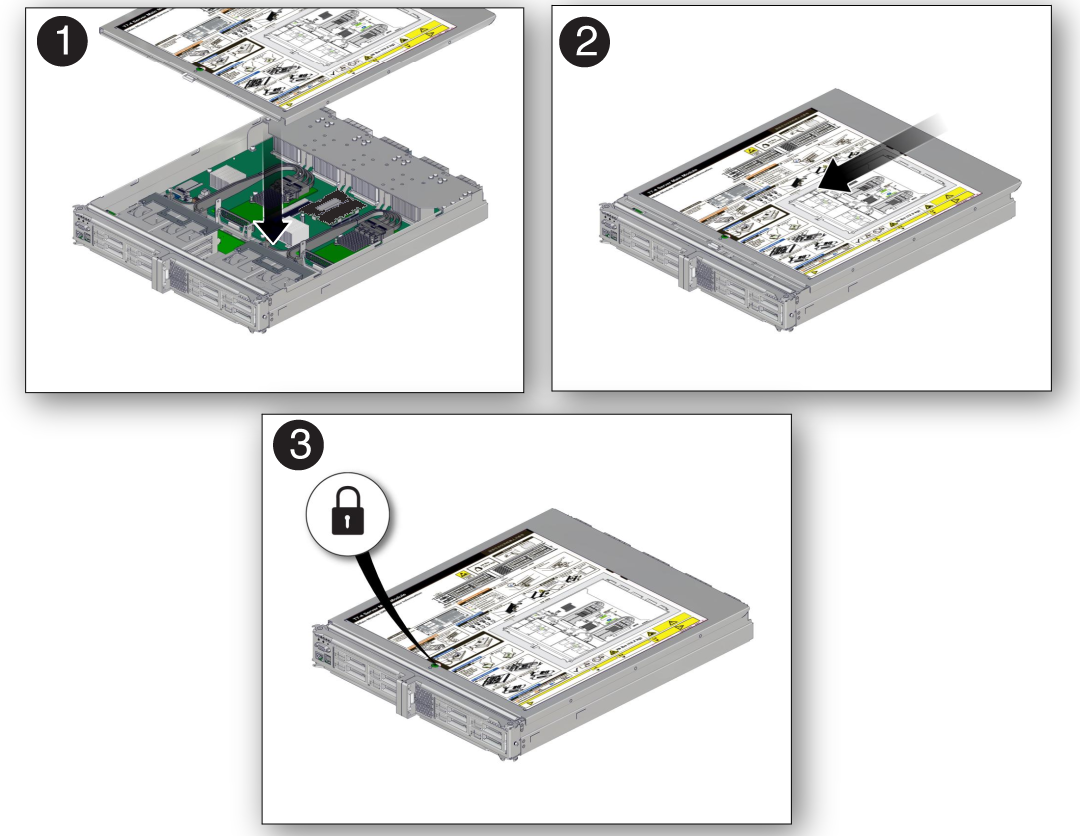 image:Graphic showing how to install the main module cover.