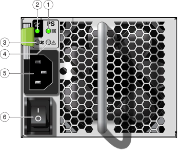 image:Graphic showing the power supply indicators at the back of the                             drive enclosure
