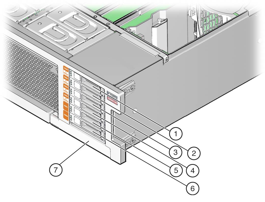 image:An illustration showing the location and designation of the DVD,                         Storage drives, and USBs.