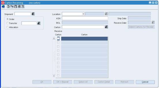 Carton Receiving window