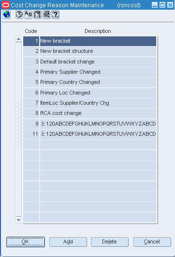 Cost Change Reason Maintenance Window