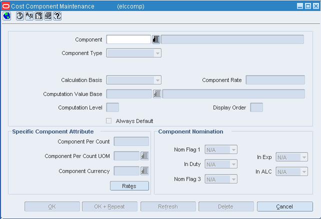 Cost Component Maintenance Window