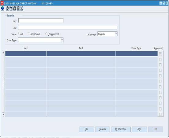 Error Message Search Window