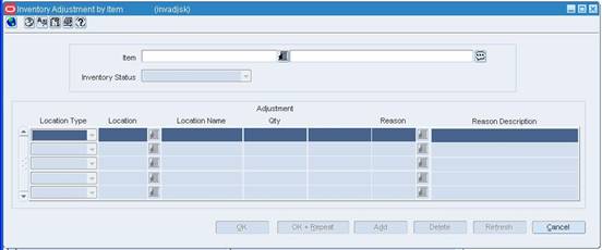 Inventory Adjustment by Item Window