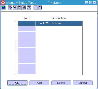 Inventory Status Types Window