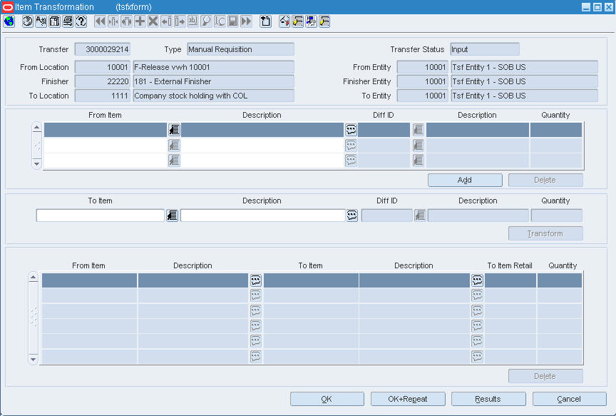 Item Transformation Window