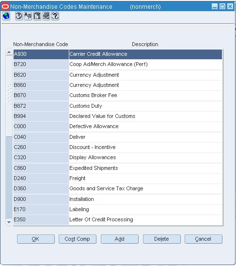 Non-Merchandise Codes Maintenance Window