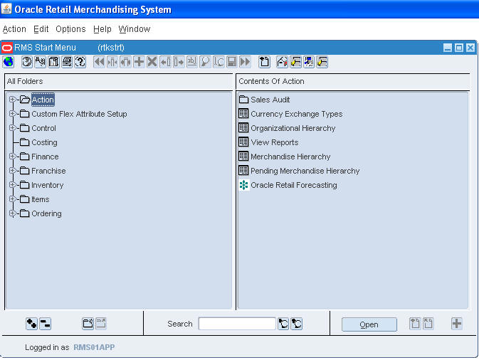 Oracle Retail Enterprise Start Window