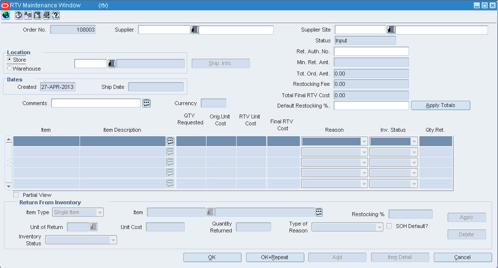 RTV Maintenance Window