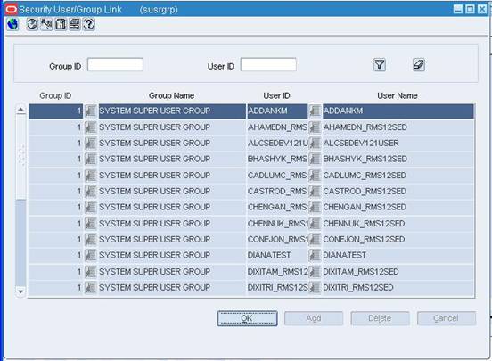 Security User/Group Link Window