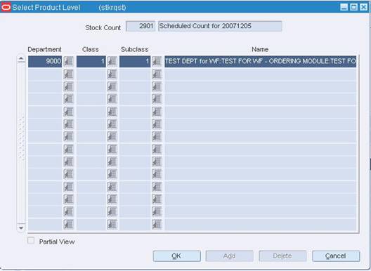 Select Product Level Window