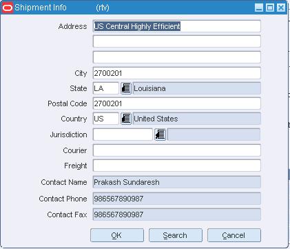 Shipment Info Window