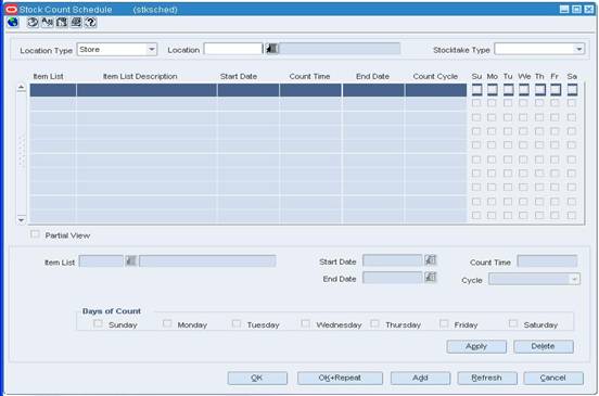 Stock Count Schedule