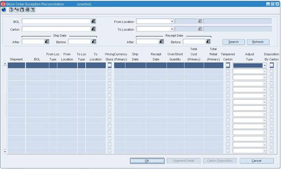Stock Order Exception Reconciliation Window