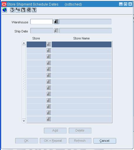 Store Shipment Schedule Dates Window