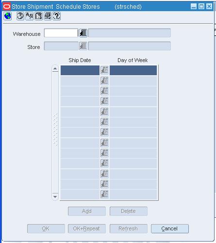 Store Shipment Schedule Stores Window