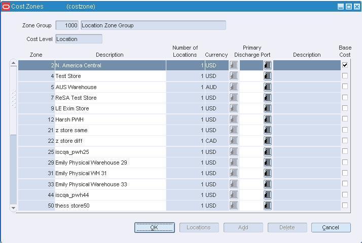Cost Zones Window