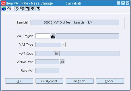 Item VAT Rate - Mass Change Window