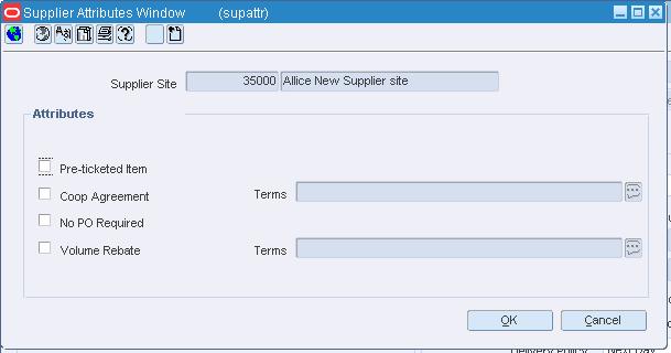 Supplier Attributes Window