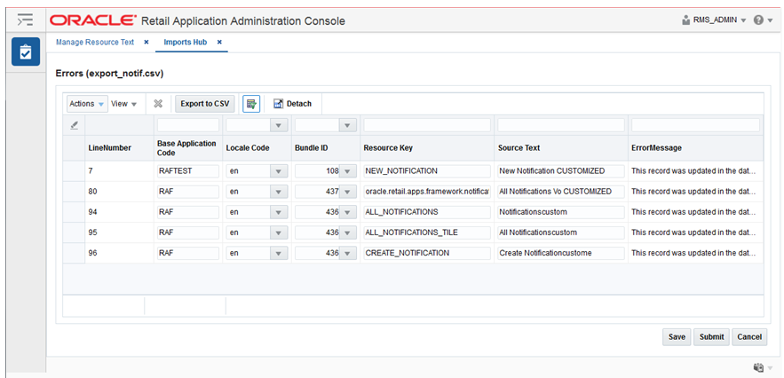 Import Errors Screen
