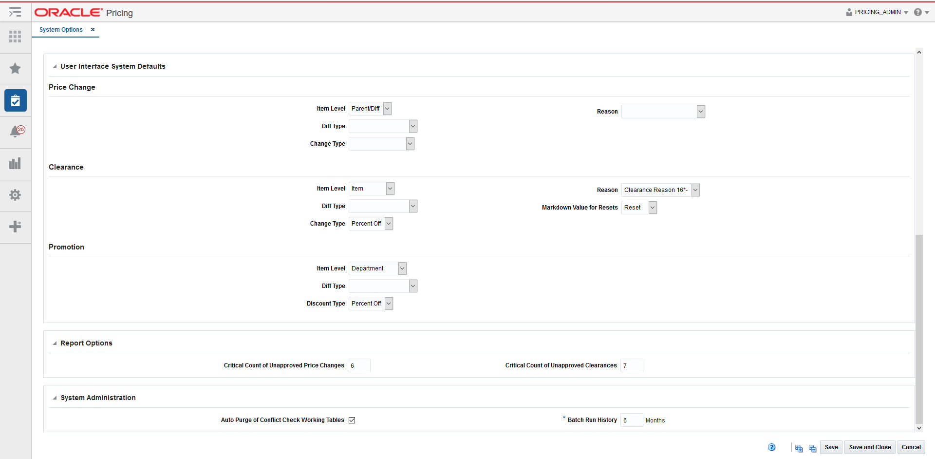 system options tab
