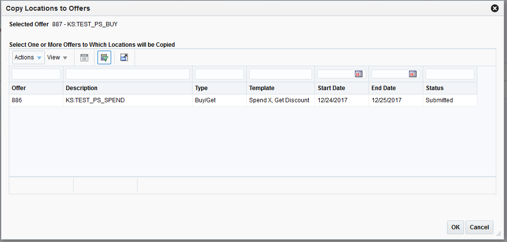 Copy Locations to Offers dialog