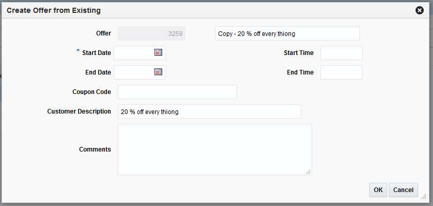 Create Offer from Existing dialog