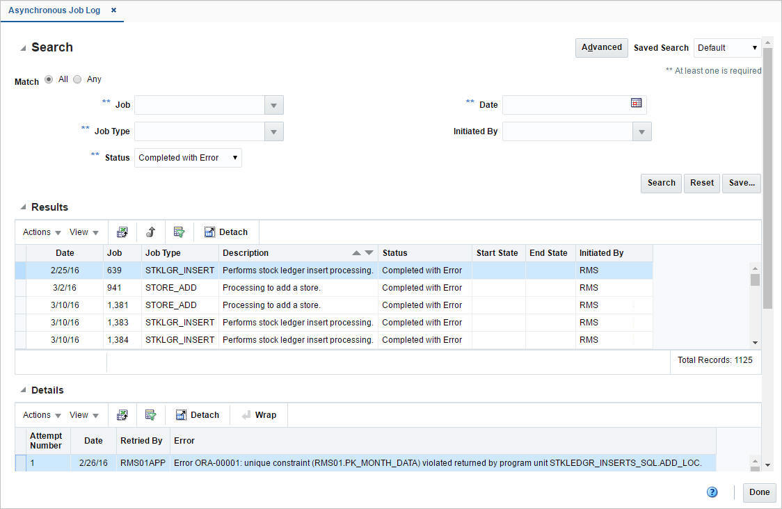 Asynchronous Job Log window