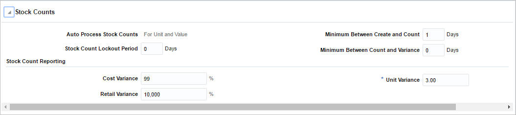 Stock Counts section