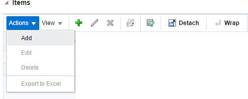 Actions Menu/Icons Items section