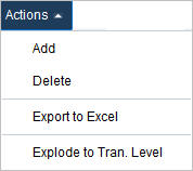 Actions Menu Item table